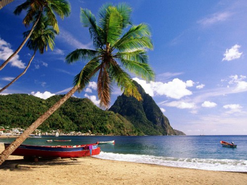 Пляж на острове Сент-Люсия (Saint Lucia), Карибы